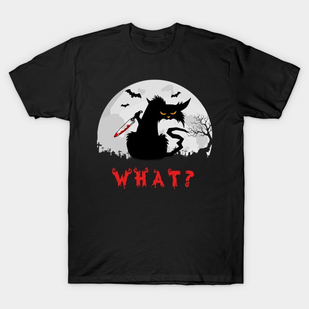 cat what murderous black cat with knife T-Shirt by BuzzTeeStore